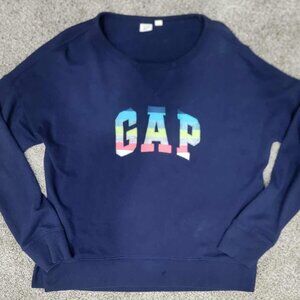 Women's Medium GAP Embroidered Gap Logo Crewneck Pullover Sweater Rainbow pastel